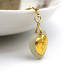 Men Women Double Heart Necklace 24K Carved Rose Flower Hetian Jade Pendants
