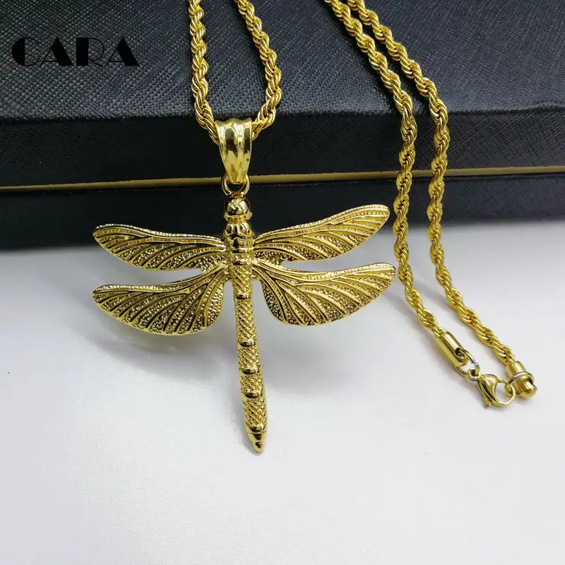 Dragonfly Pendant Necklace Stainless Steel Animal Jewelry Gift