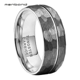 Men Women Tungsten Wedding Band Offset Grooved Brushed Finish 8MM