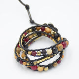 Men Women Leather Wrap Bracelet Beads Natural Pinture Stone