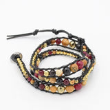 Men Women Leather Wrap Bracelet Beads Natural Pinture Stone