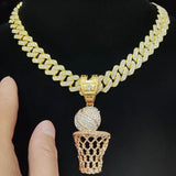 Hip Hop Basketball Pendant Necklace Cuban Chain Iced Out Punk Jewelry