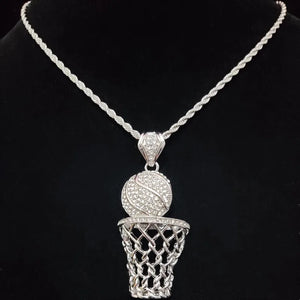 Hip Hop Basketball Pendant Necklace Cuban Chain Iced Out Punk Jewelry