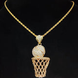 Hip Hop Basketball Pendant Necklace Cuban Chain Iced Out Punk Jewelry