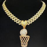 Hip Hop Basketball Pendant Necklace Cuban Chain Iced Out Punk Jewelry