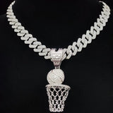 Hip Hop Basketball Pendant Necklace Cuban Chain Iced Out Punk Jewelry