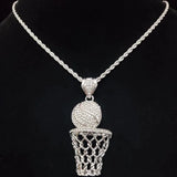 Hip Hop Basketball Pendant Necklace Cuban Chain Iced Out Punk Jewelry