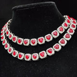 Men Women Hip Hop Chain Necklace 13mm Width Square Chain with Red Heart