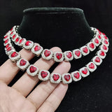 Men Women Hip Hop Chain Necklace 13mm Width Square Chain with Red Heart