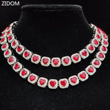 Men Women Hip Hop Chain Necklace 13mm Width Square Chain with Red Heart