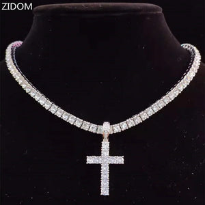 Hip Hop Cross Pendant Necklace with Tennis Chain