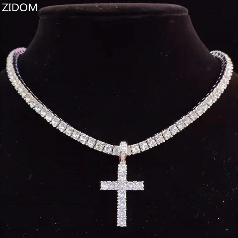 Hip Hop Cross Pendant Necklace with Tennis Chain