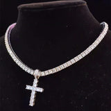 Hip Hop Cross Pendant Necklace with Tennis Chain