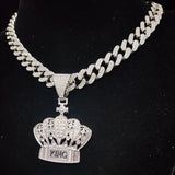 Hip Hop Crown Pendant Necklace Cuban Chain Iced Out Bling Necklaces