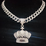 Hip Hop Crown Pendant Necklace Cuban Chain Iced Out Bling Necklaces
