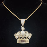 Hip Hop Crown Pendant Necklace Cuban Chain Iced Out Bling Necklaces