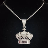 Hip Hop Crown Pendant Necklace Cuban Chain Iced Out Bling Necklaces