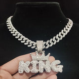Hip Hop Crown KING Pendant Necklace Cuban Chain Bling Jewelry