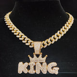 Hip Hop Crown KING Pendant Necklace Cuban Chain Bling Jewelry