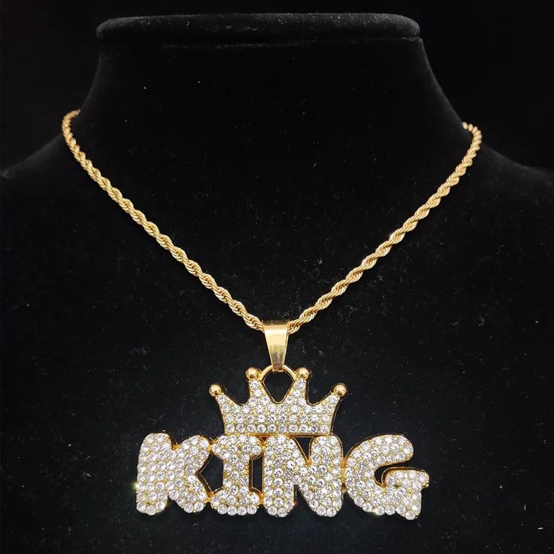 Hip Hop Crown KING Pendant Necklace Cuban Chain Bling Jewelry