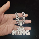 Hip Hop Crown KING Pendant Necklace Cuban Chain Bling Jewelry