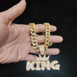 Hip Hop Crown KING Pendant Necklace Cuban Chain Bling Jewelry