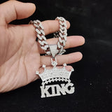 Hip Hop Crown Pendant Necklace with Cuban Chain