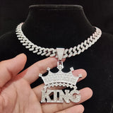 Hip Hop Crown Pendant Necklace with Cuban Chain