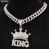 Hip Hop Crown Pendant Necklace with Cuban Chain