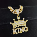 Hip Hop Crown Pendant Necklace with Cuban Chain