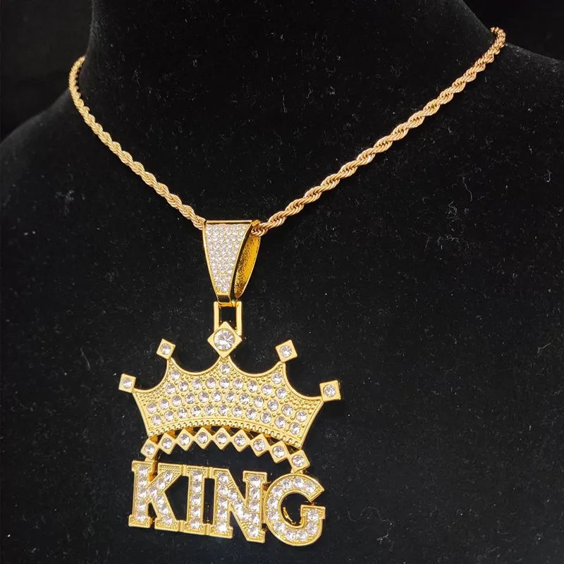 Hip Hop Crown Pendant Necklace with Cuban Chain