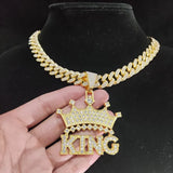 Hip Hop Crown Pendant Necklace with Cuban Chain