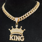 Hip Hop Crown Pendant Necklace with Cuban Chain