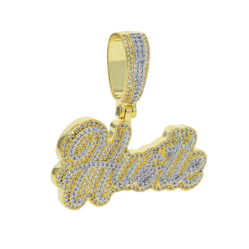 Men Women Hip Hop Hustle Pendant Necklace Bling CZ Rope Chain Punk Rapper
