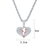 Unisex Heart Pendant Necklace with Tennis Chain HipHop Jewelry