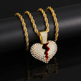 Unisex Heart Pendant Necklace with Tennis Chain HipHop Jewelry