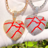 Unisex Heart Pendant Necklace with Tennis Chain HipHop Jewelry
