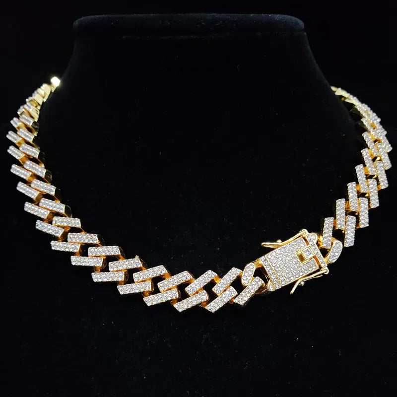Iced Out Bling Chain Necklace Rhombus Cuban Chains Hiphop Necklaces