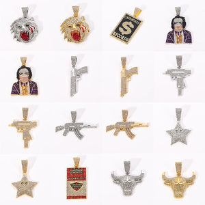 Hip Hop Iced Out Bling Rhinestone Gun Chain Necklace