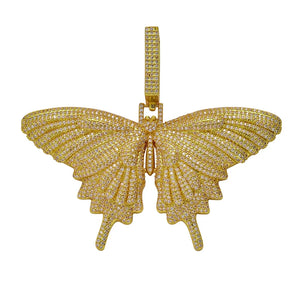 Hip Hop Iced Out CZ Bling Butterfly Pendant Necklace Rope Chain
