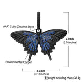 Hip Hop Iced Out CZ Bling Butterfly Pendant Necklace Rope Chain