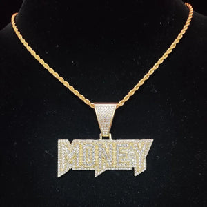 Hip Hop MONEY Pendant Necklace Cuban Chain Iced Out Bling Bling Necklaces