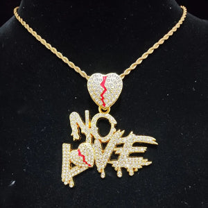 Men Women Hip Hop Heart Pendant Necklace with Cuban Chain