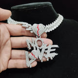 Men Women Hip Hop Heart Pendant Necklace with Cuban Chain