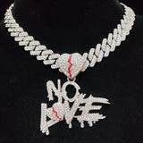 Men Women Hip Hop Heart Pendant Necklace with Cuban Chain