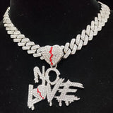 Men Women Hip Hop Heart Pendant Necklace with Cuban Chain