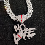Men Women Hip Hop Heart Pendant Necklace with Cuban Chain