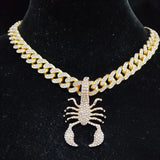 Men Women Hip Hop Scorpion Pendant Necklace Crystal Cuban Chain Iced Out Bling