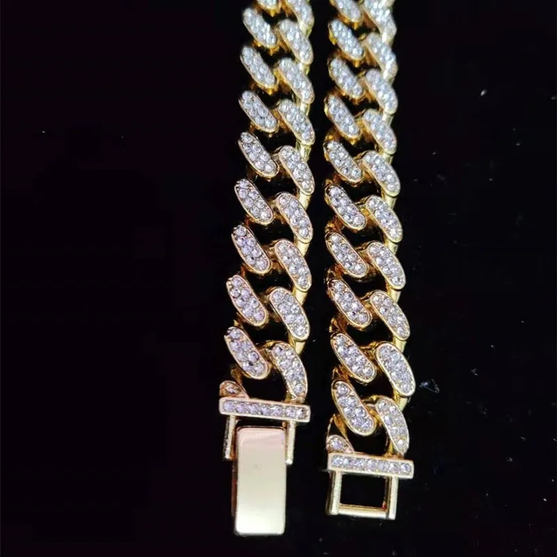 Men Women Iced Out Bling Chain Necklace 13mm Miami Cuban Chains