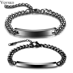 Men Women ID Bar Couple Bracelets Stainless Steel Chain Personalize Jewelry